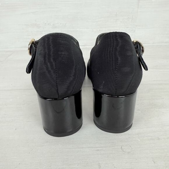 J.Crew Millie Ankle Strap Heels Size 8 Black Moiré Italian Leather Holiday Dance - Picture 5 of 16